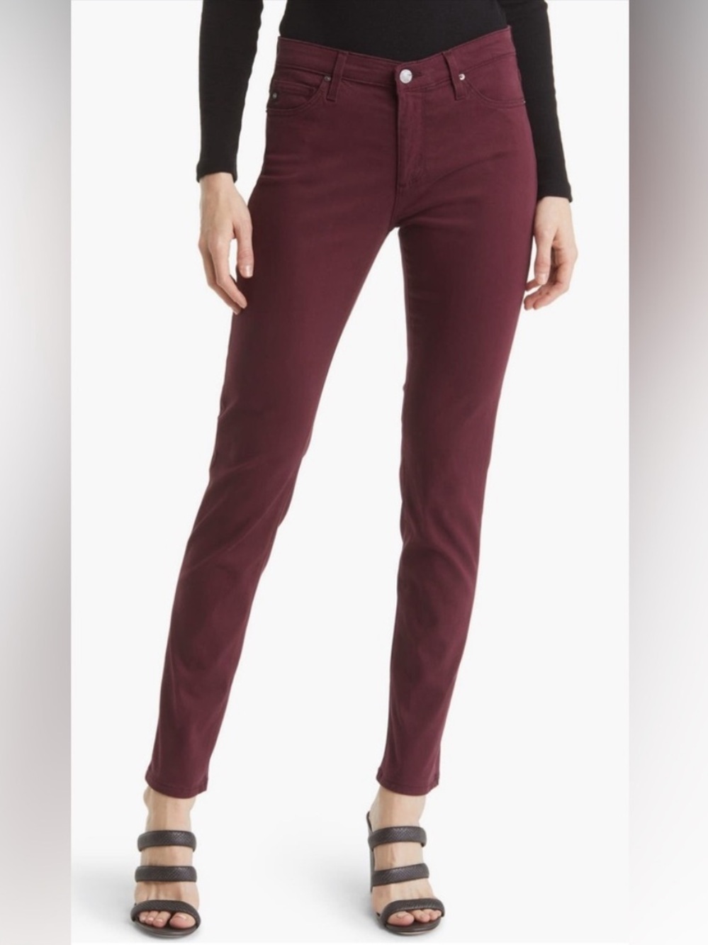AG Adriano Goldschmied ‘The Stilt’ Slim Frayed Hem Cigarette Pant - Maroon Red